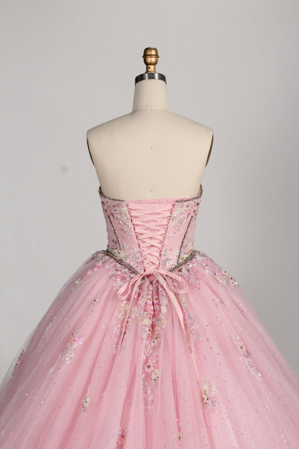 Wholesale Pink Quinceañera Dress Beaded Basque Waist Strapless Glitter Ball Gown 3377