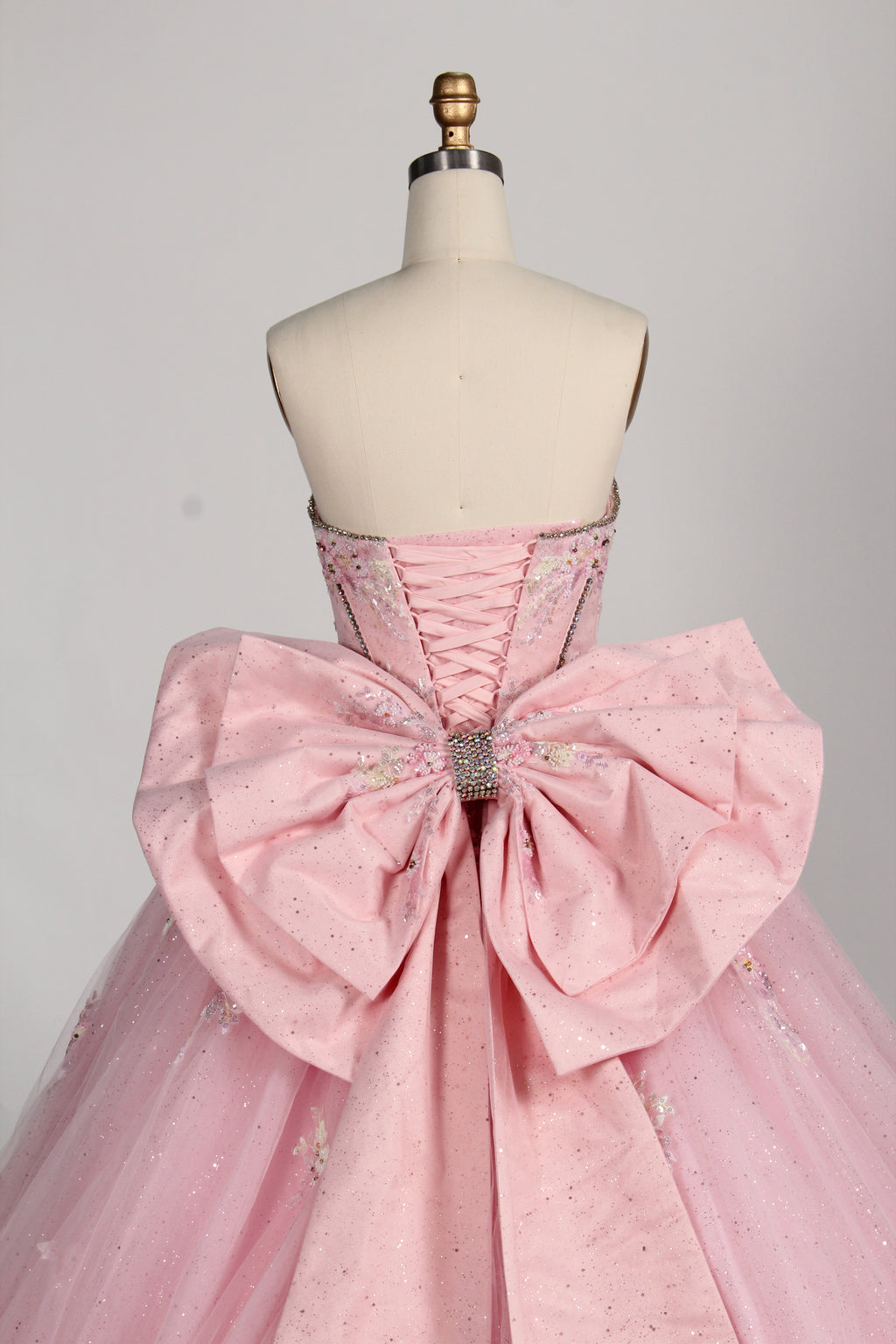 Wholesale Pink Quinceañera Dress Beaded Basque Waist Strapless Glitter Ball Gown 3377