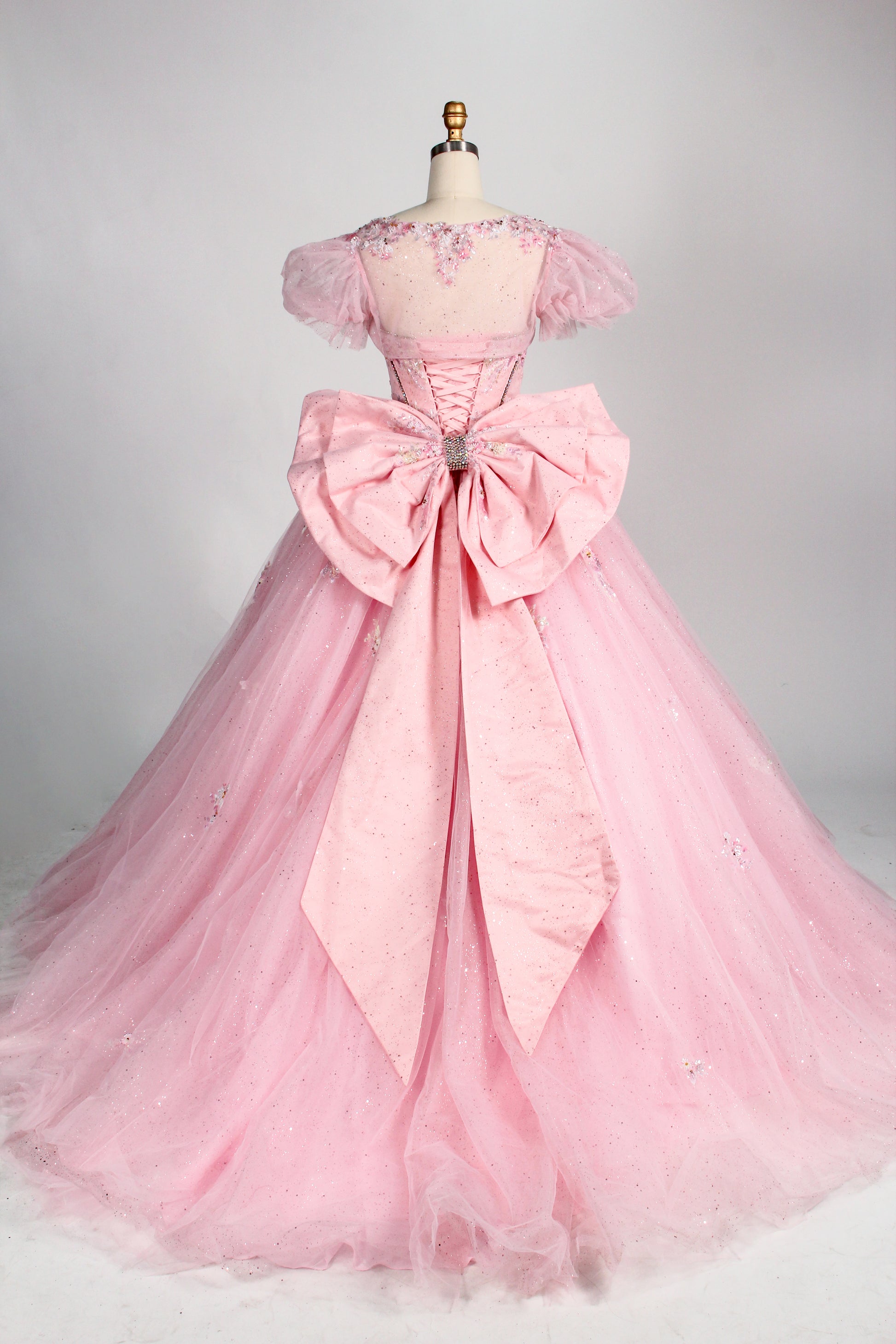 Wholesale Pink Quinceañera Dress Beaded Basque Waist Strapless Glitter Ball Gown 3377