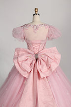 Wholesale Pink Quinceañera Dress Beaded Basque Waist Strapless Glitter Ball Gown 3377