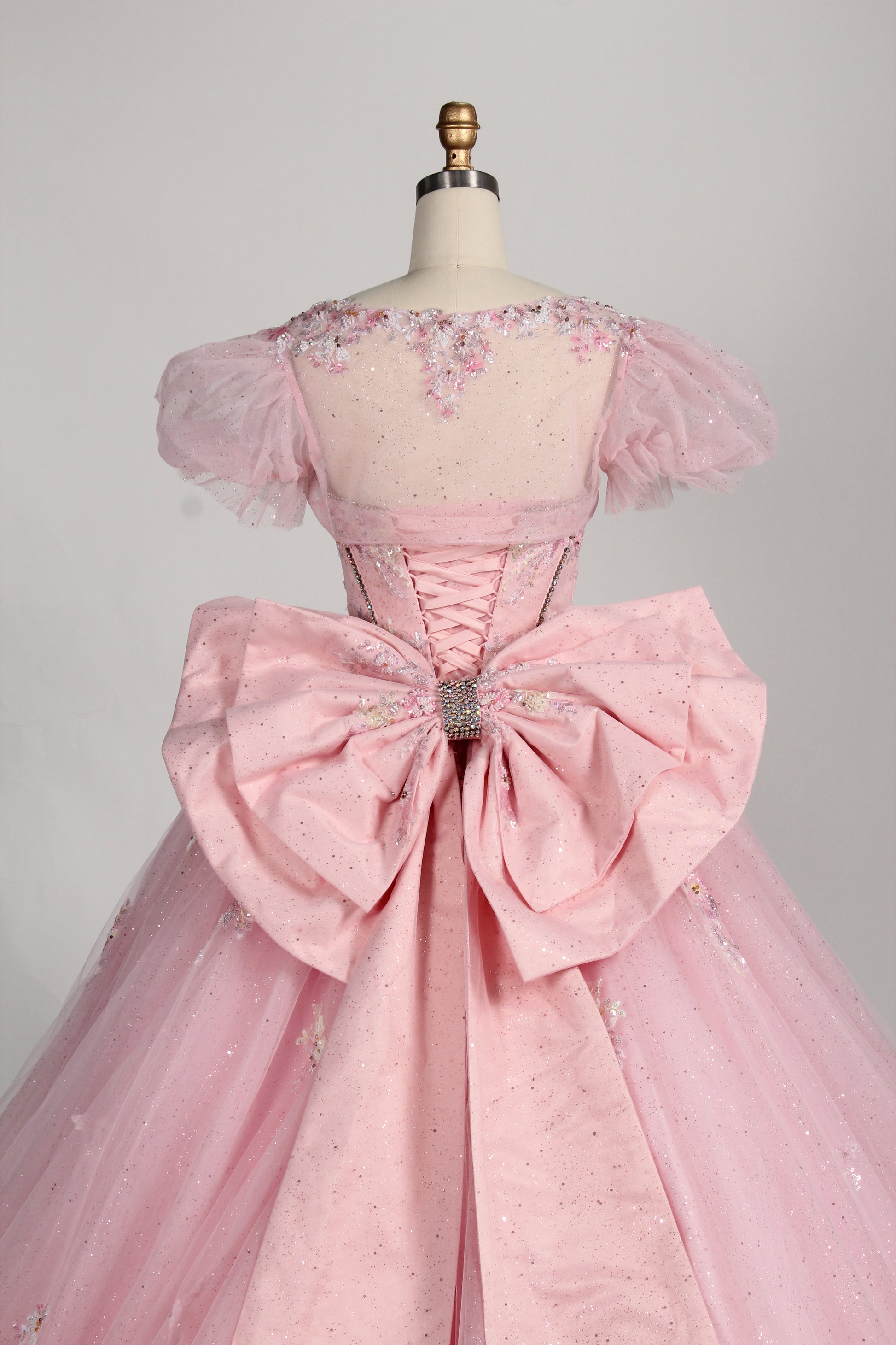 Wholesale Pink Quinceañera Dress Beaded Basque Waist Strapless Glitter Ball Gown 3377