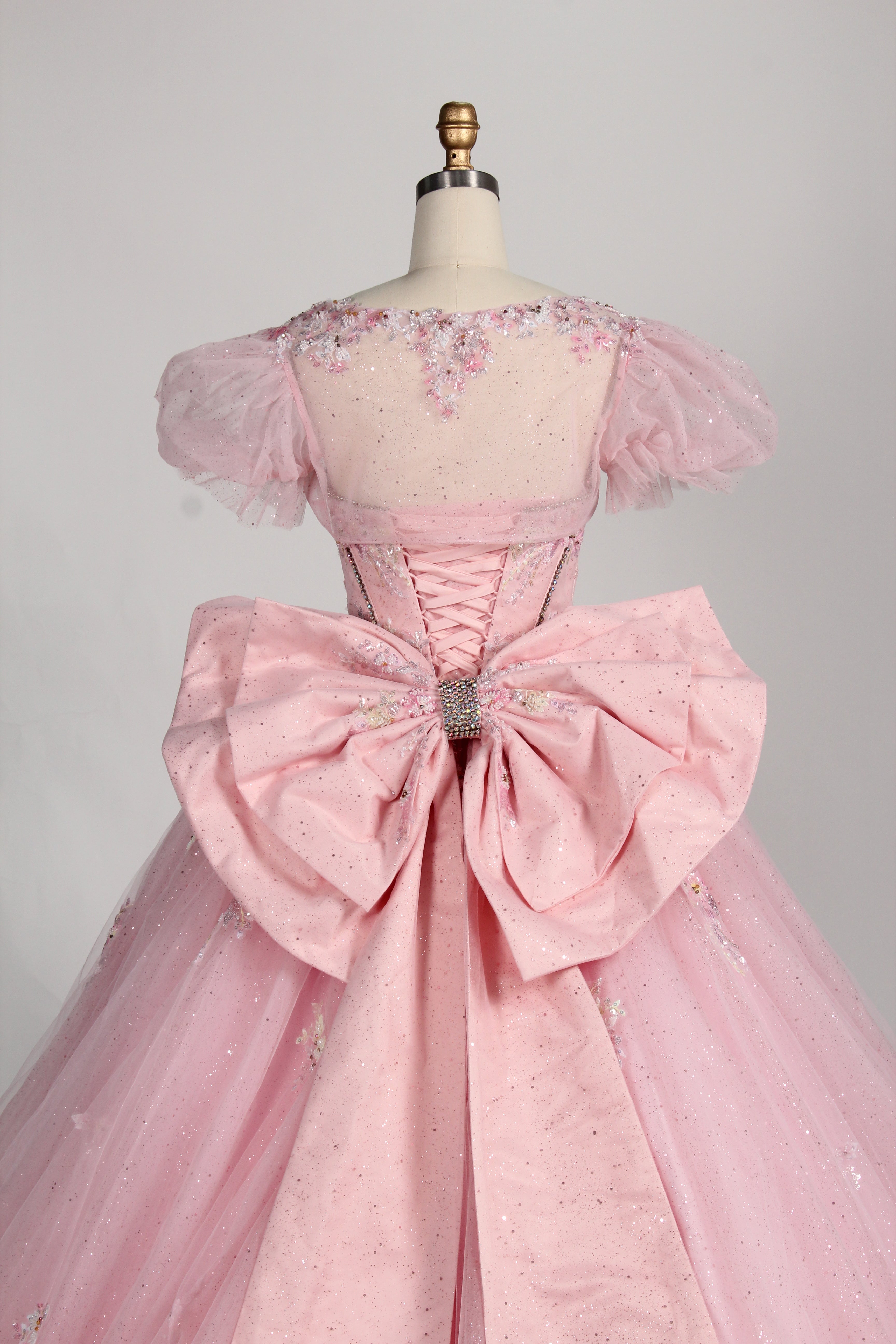 Wholesale Pink Quinceañera Dress Beaded Basque Waist Strapless Glitter Ball Gown 3377
