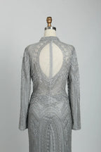 Beaded Fit-and-Flare Mother of the Bride Dress with Long Sleeves MK097