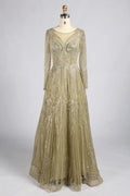 Elegant Sage Green Long-Sleeve Beaded A-Line Mother of the Groom Dress MC180