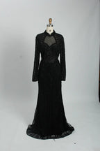 Beaded Fit-and-Flare Mother of the Bride Dress with Long Sleeves MK097