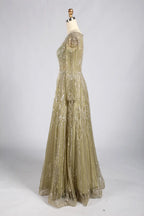 Elegant Sage Green Long-Sleeve Beaded A-Line Mother of the Groom Dress MC180