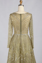 Elegant Sage Green Long-Sleeve Beaded A-Line Mother of the Groom Dress MC180