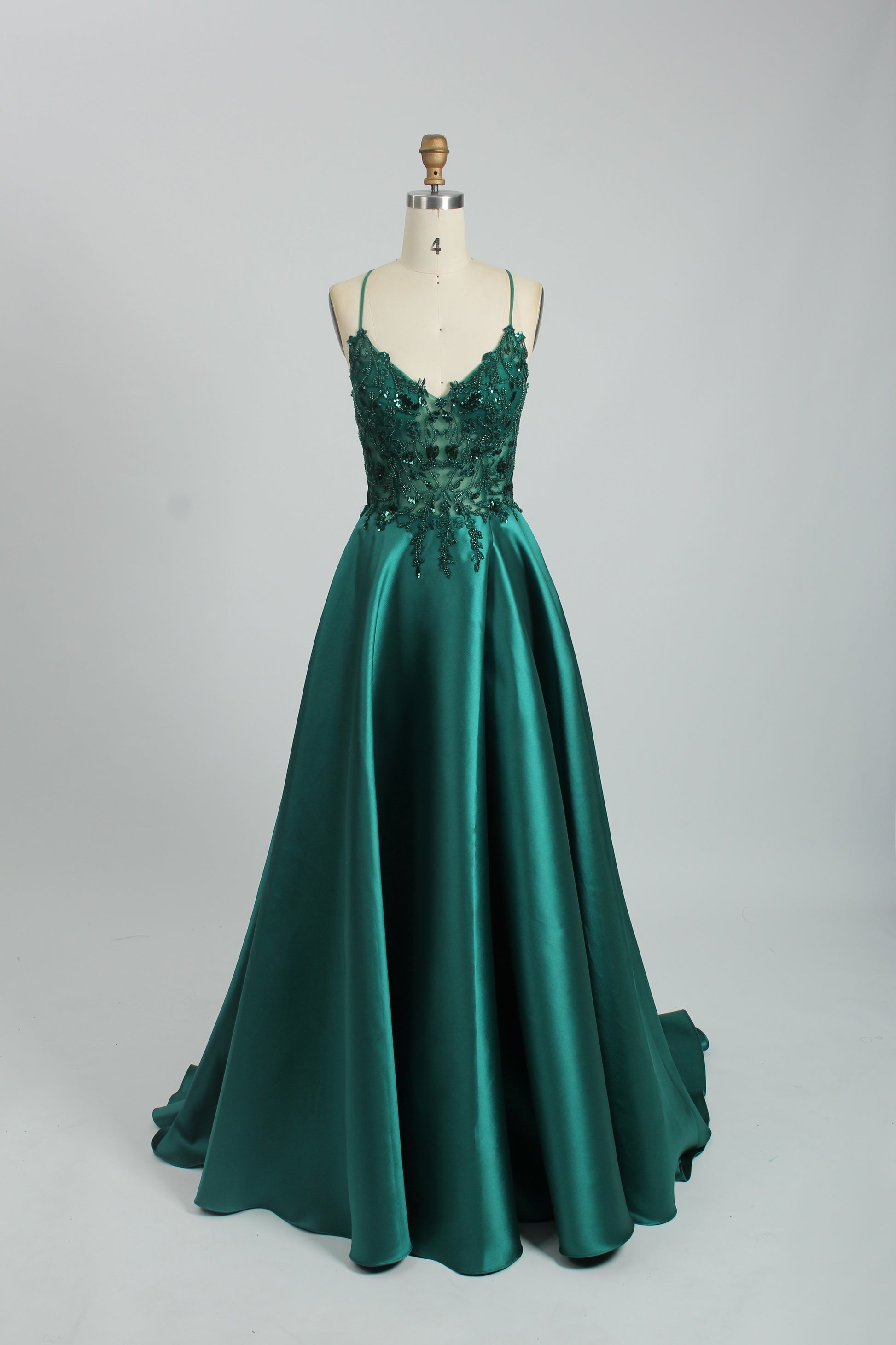 Wholesale Sequin Applique Satin Prom Gown With Tie - Up Back 32718