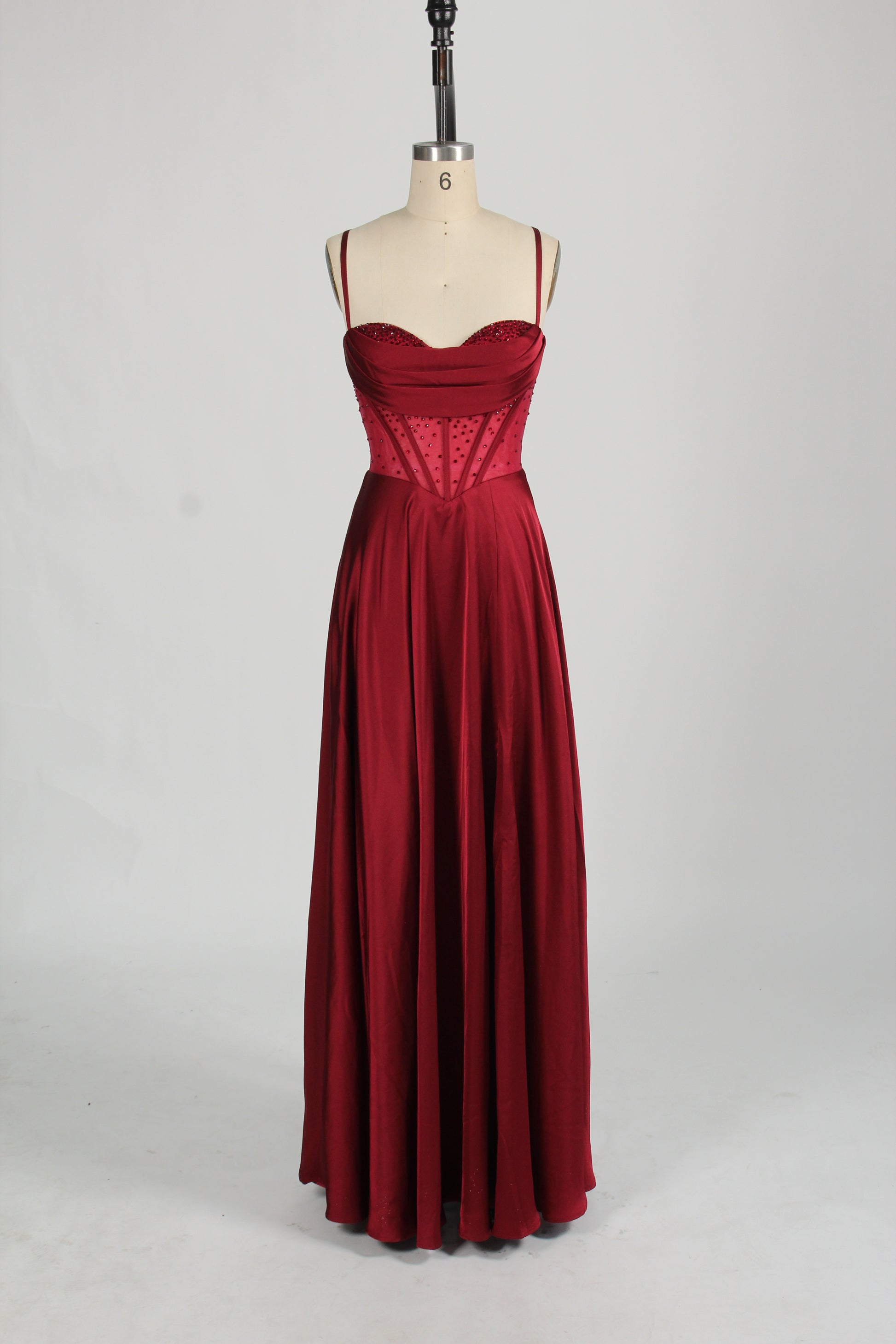 Wholesale Rhinestone - Embellished Corset  Red Prom Gown D-140