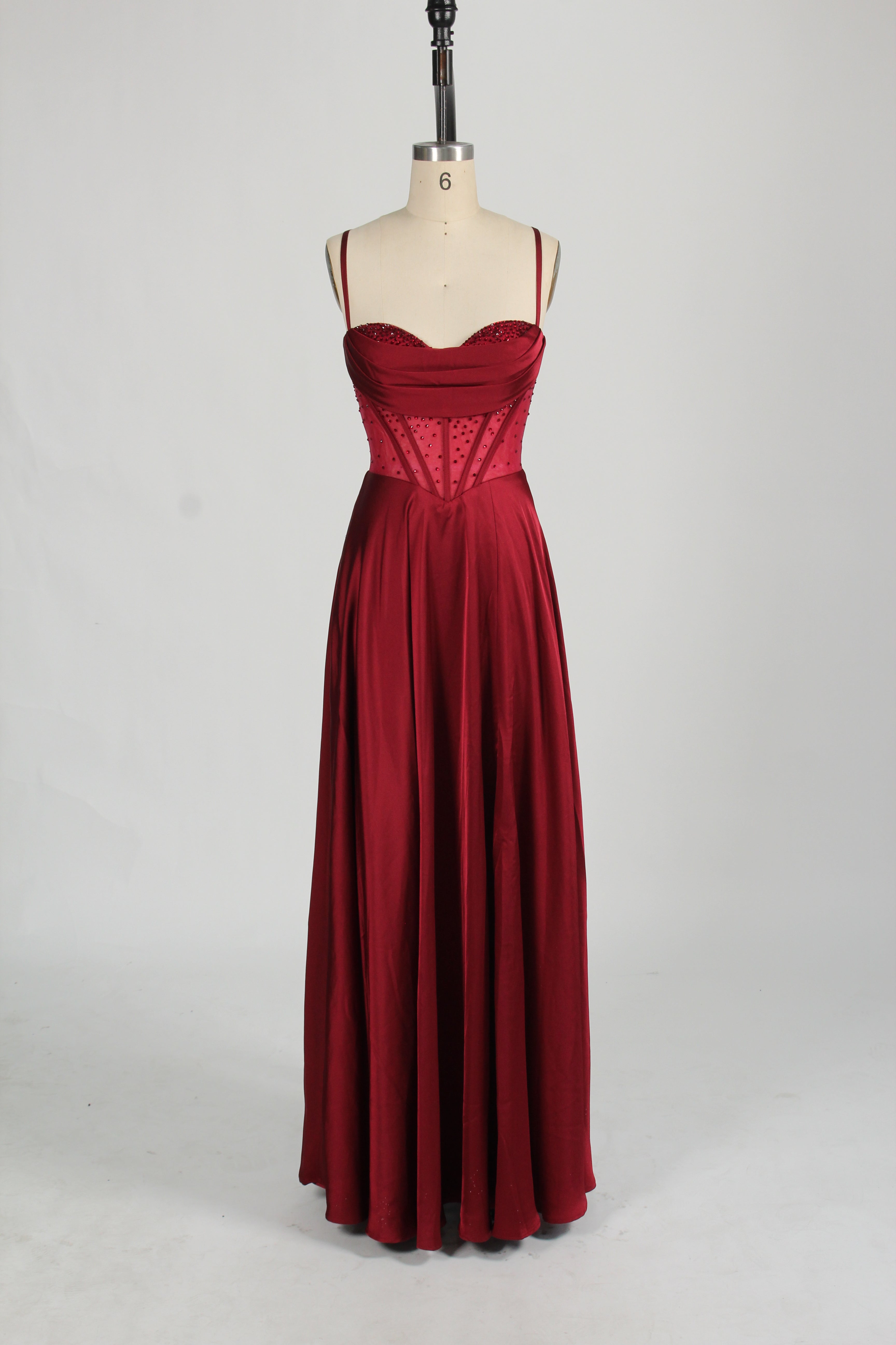 Wholesale Rhinestone - Embellished Corset  Red Prom Gown D-140