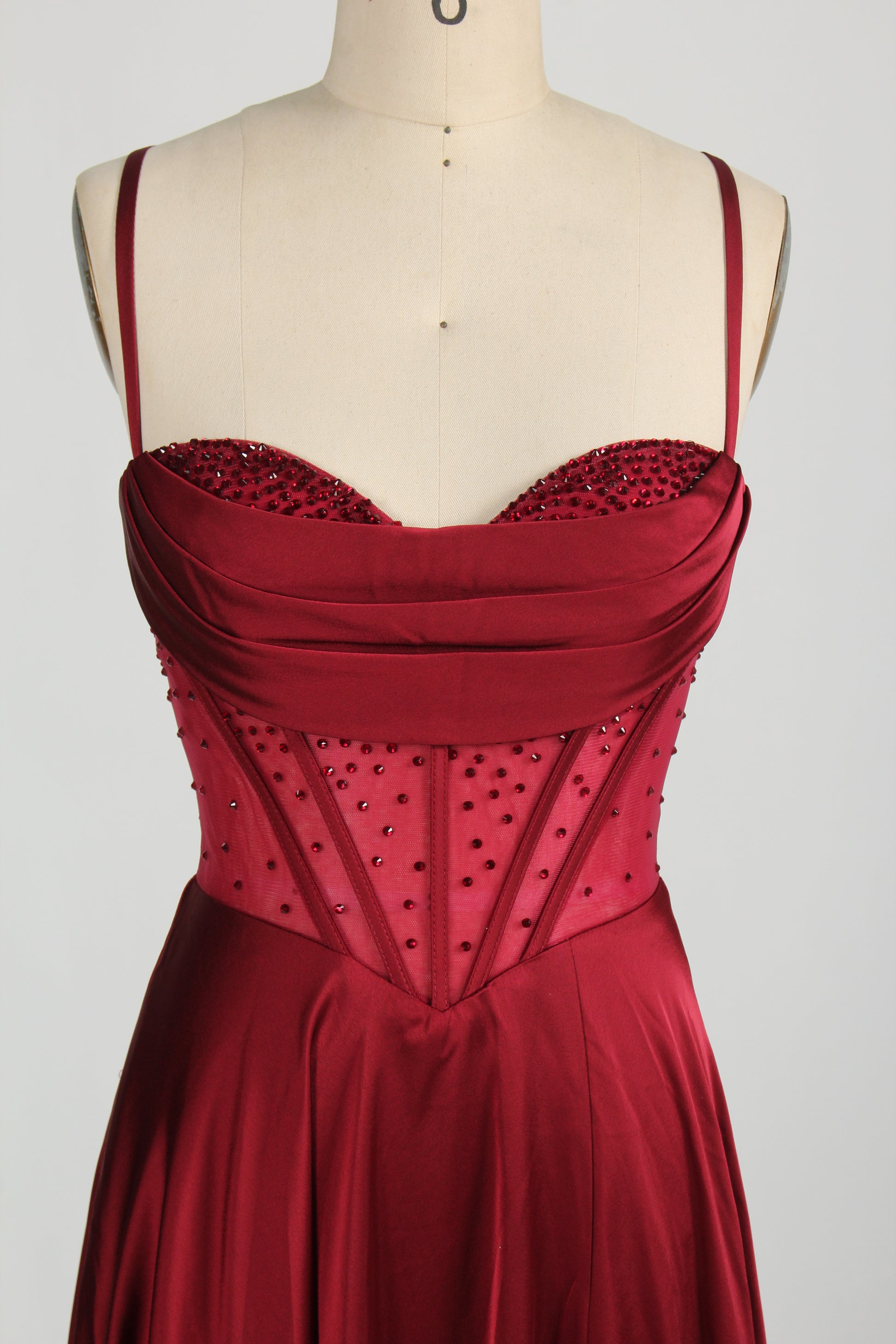 Wholesale Rhinestone - Embellished Corset  Red Prom Gown D-140