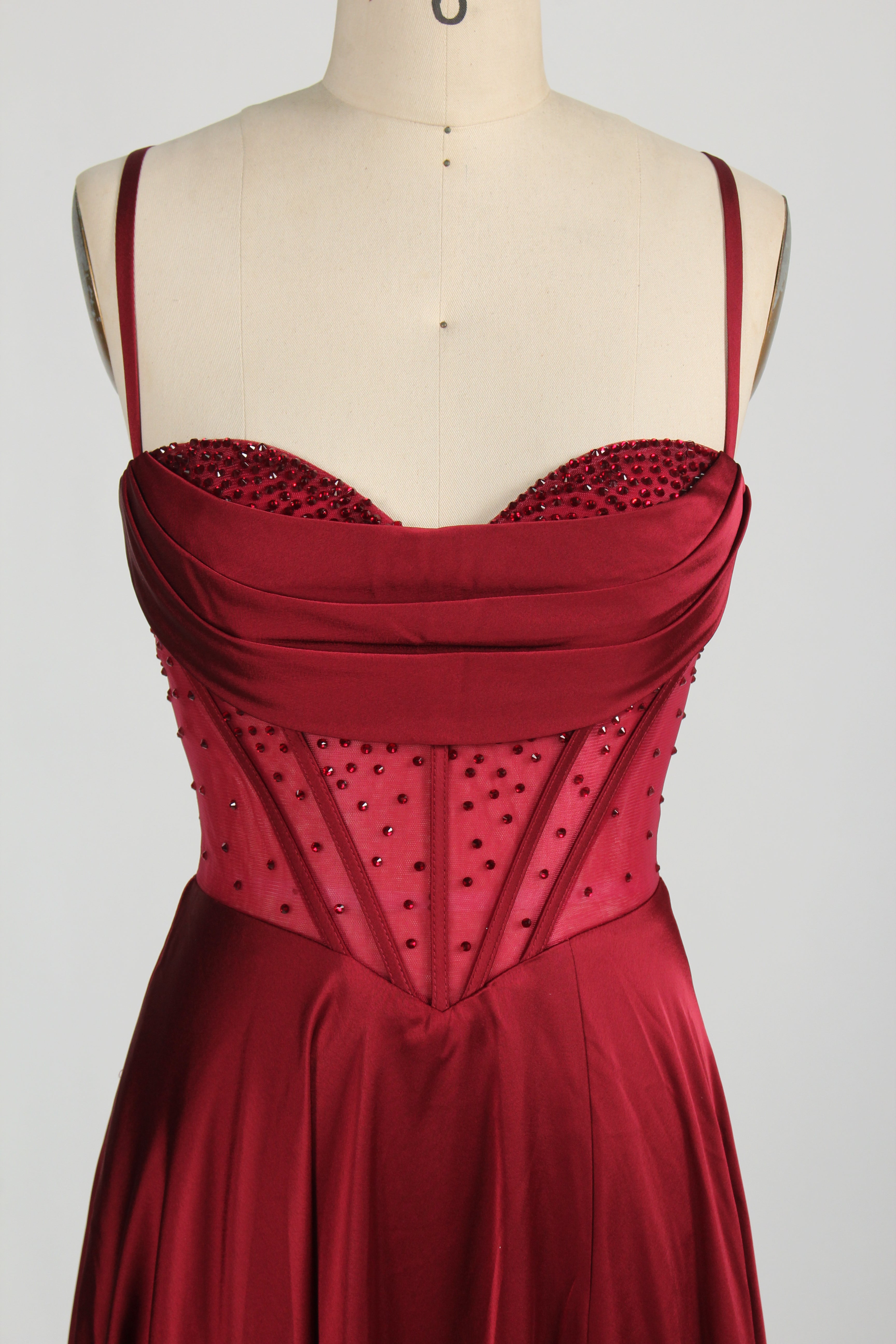 Wholesale Rhinestone - Embellished Corset  Red Prom Gown D-140
