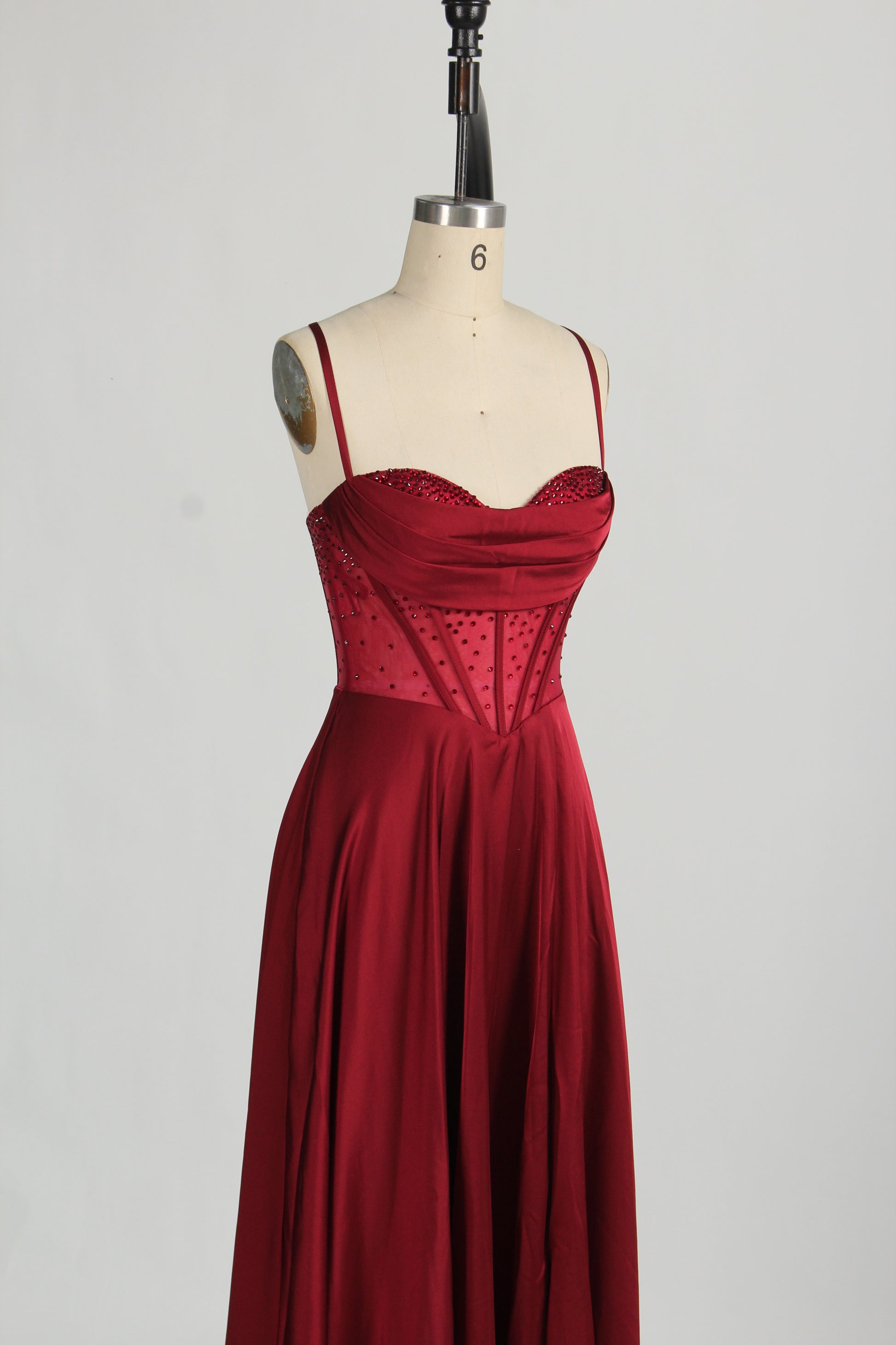 Wholesale Rhinestone - Embellished Corset  Red Prom Gown D-140