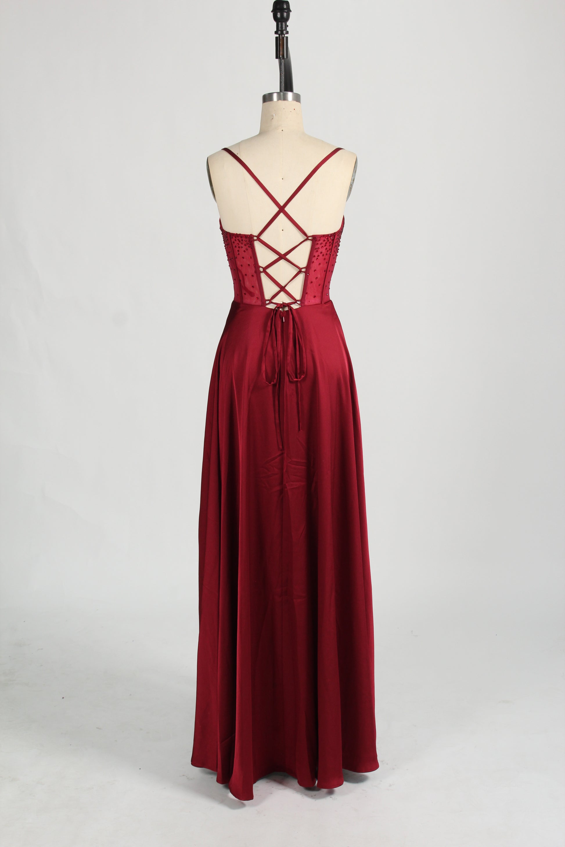 Wholesale Rhinestone - Embellished Corset  Red Prom Gown D-140