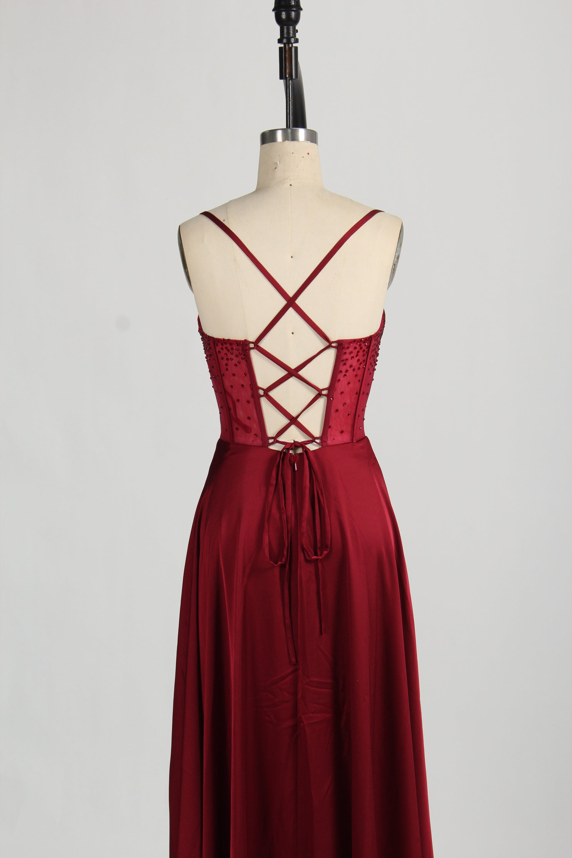 Wholesale Rhinestone - Embellished Corset  Red Prom Gown D-140