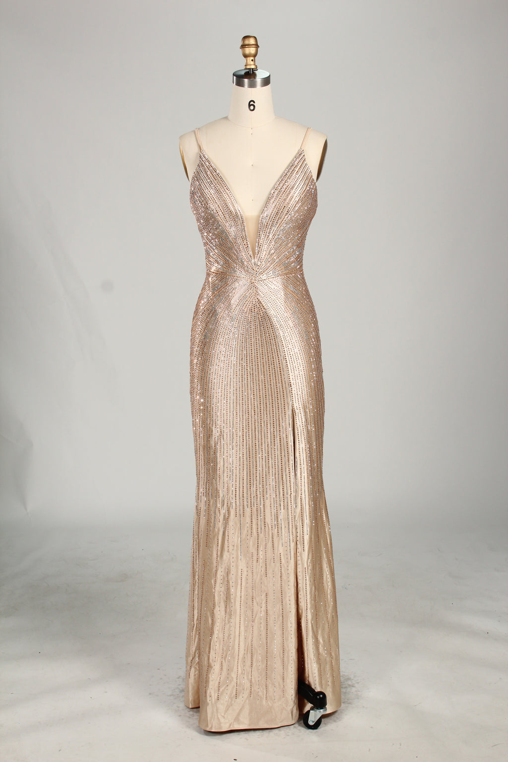 Wholesale Champagne Beaded Plunge Mermaid Prom Dress 33233