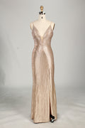 Wholesale Champagne Beaded Plunge Mermaid Prom Dress 33233