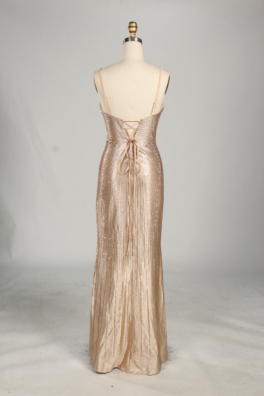 Wholesale Champagne Beaded Plunge Mermaid Prom Dress 33233