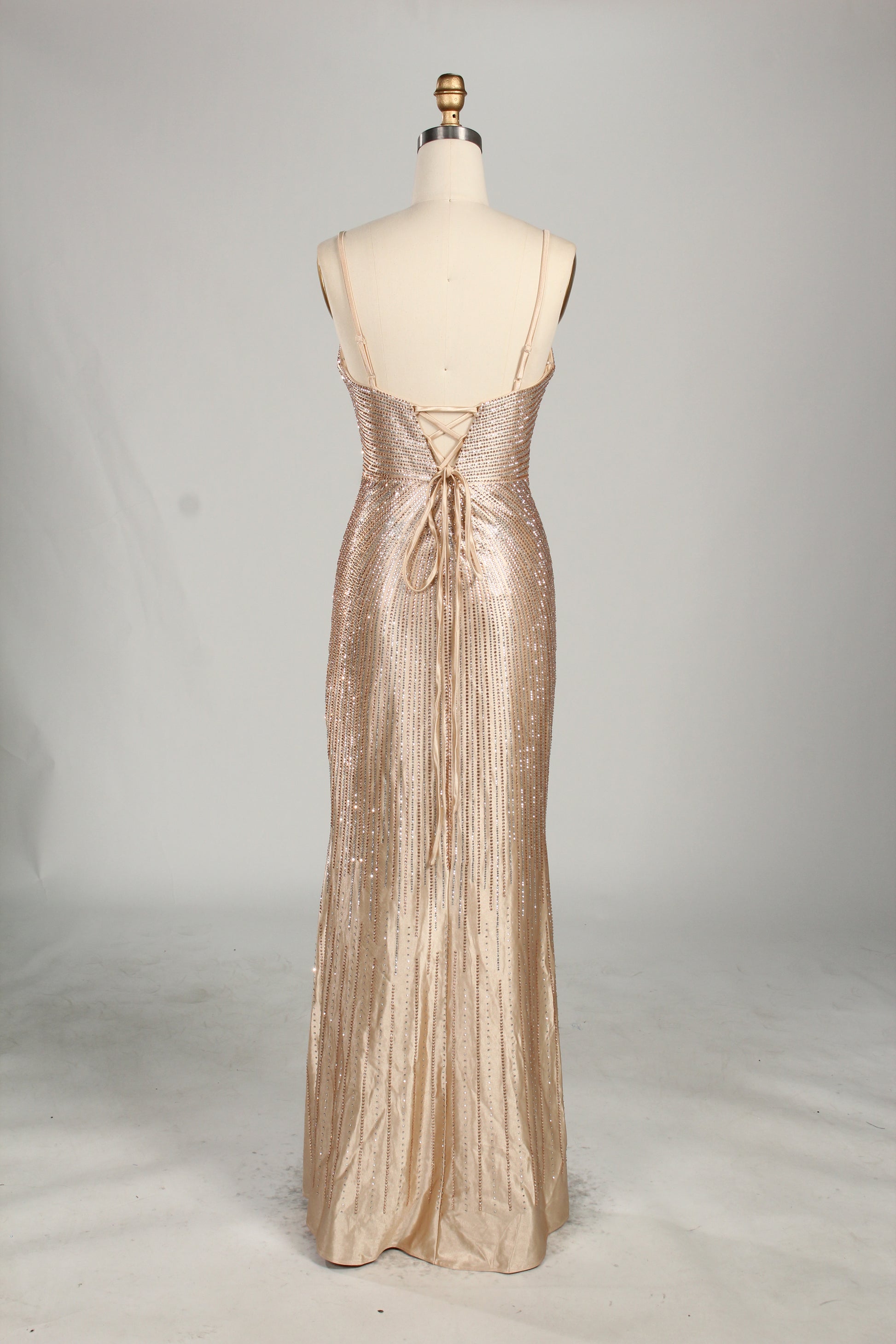 Wholesale Champagne Beaded Plunge Mermaid Prom Dress 33233