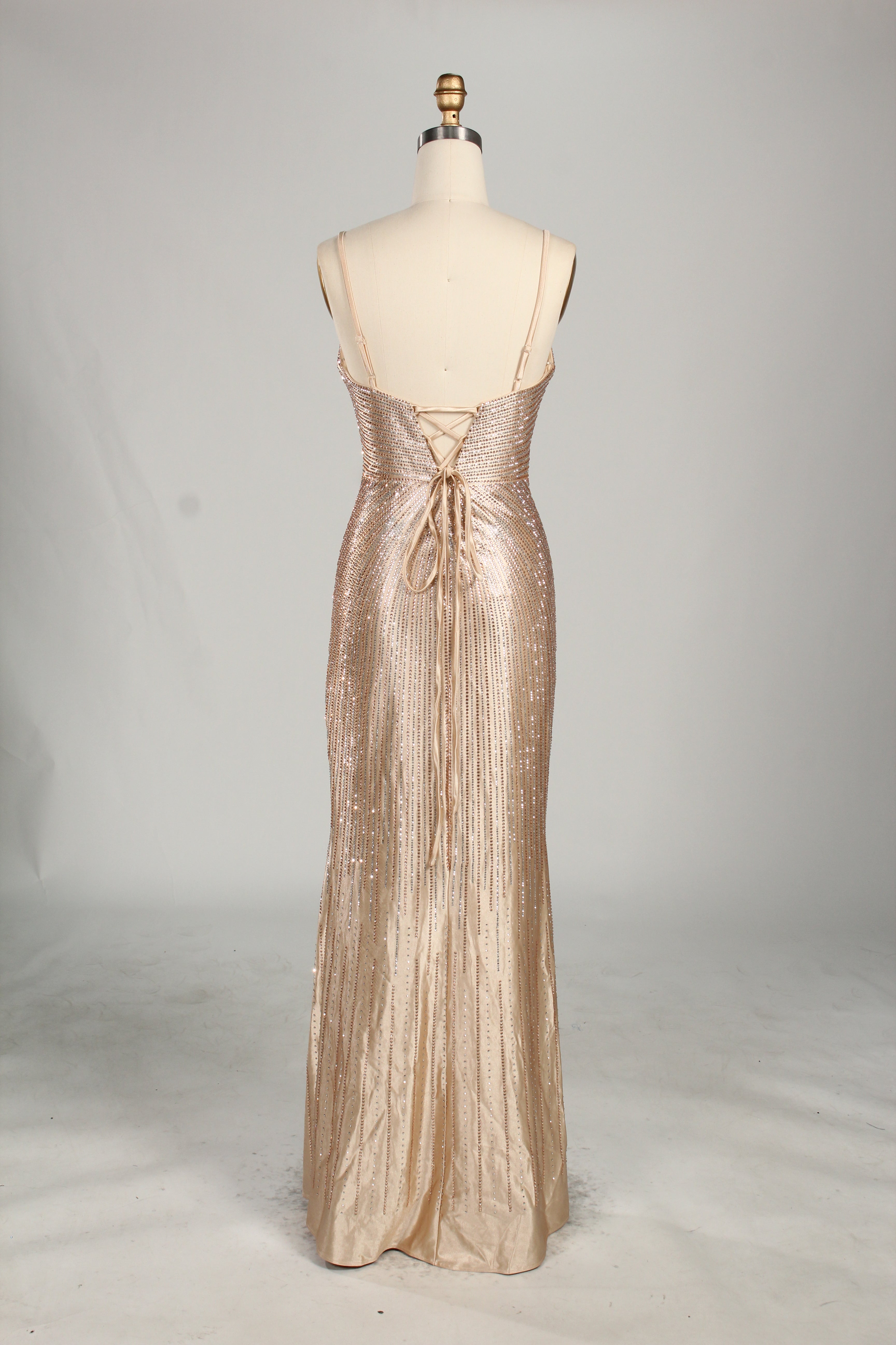Wholesale Champagne Beaded Plunge Mermaid Prom Dress 33233