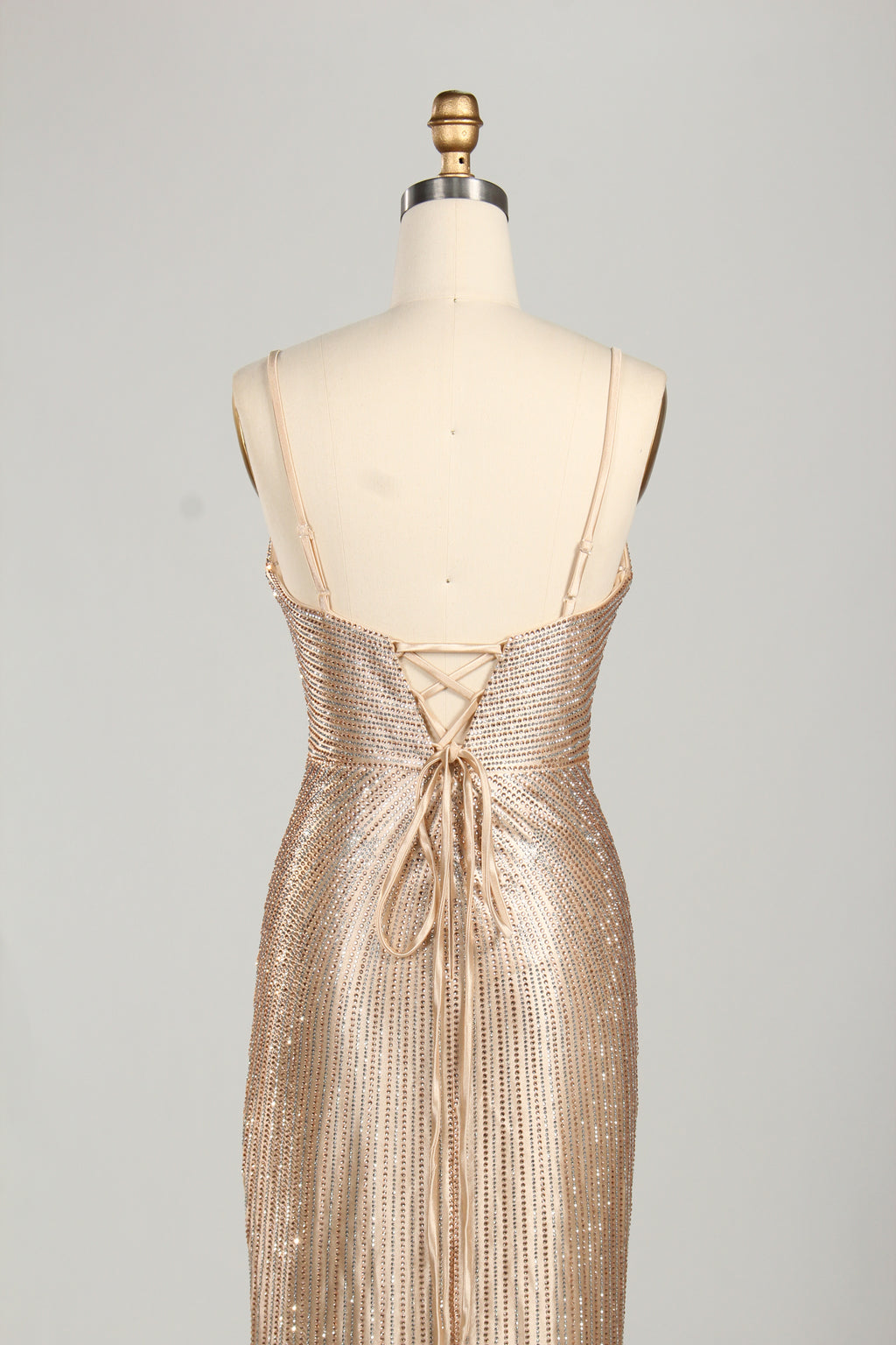 Wholesale Champagne Beaded Plunge Mermaid Prom Dress 33233