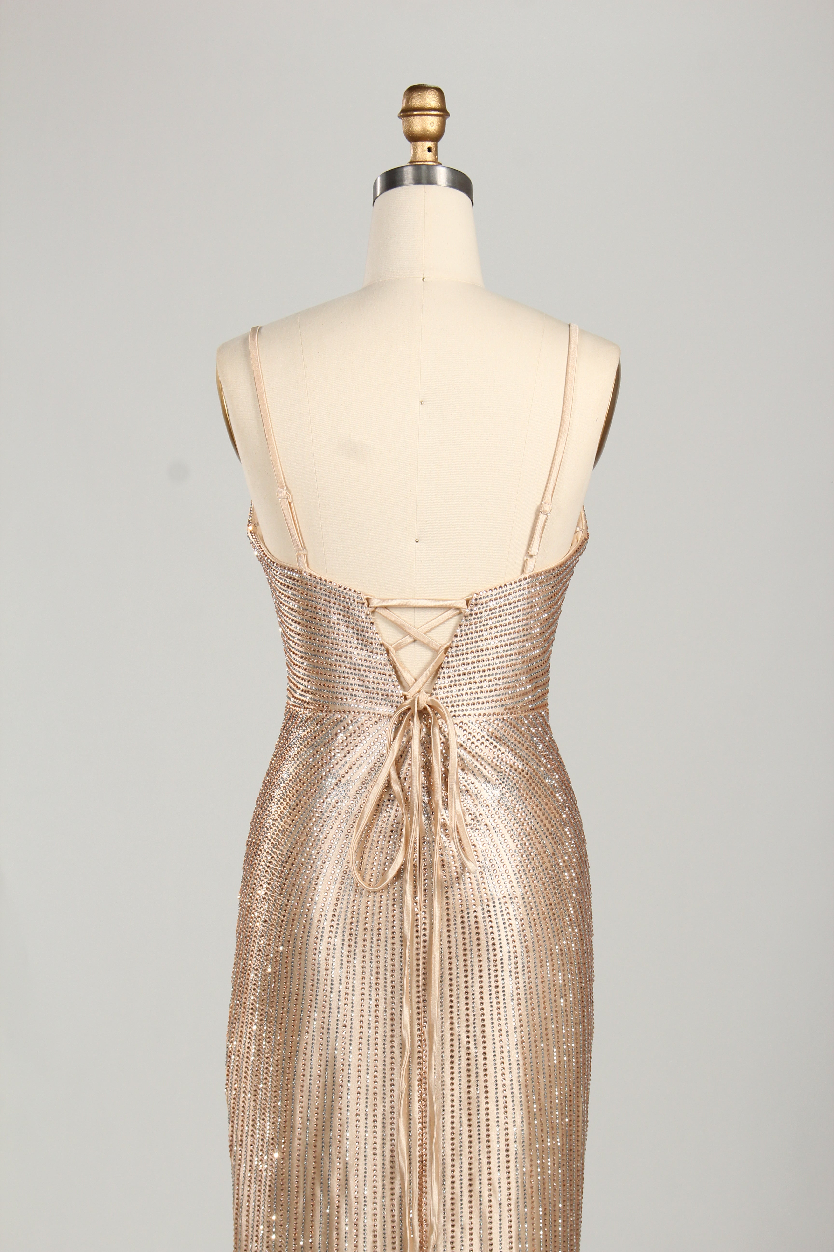 Wholesale Champagne Beaded Plunge Mermaid Prom Dress 33233