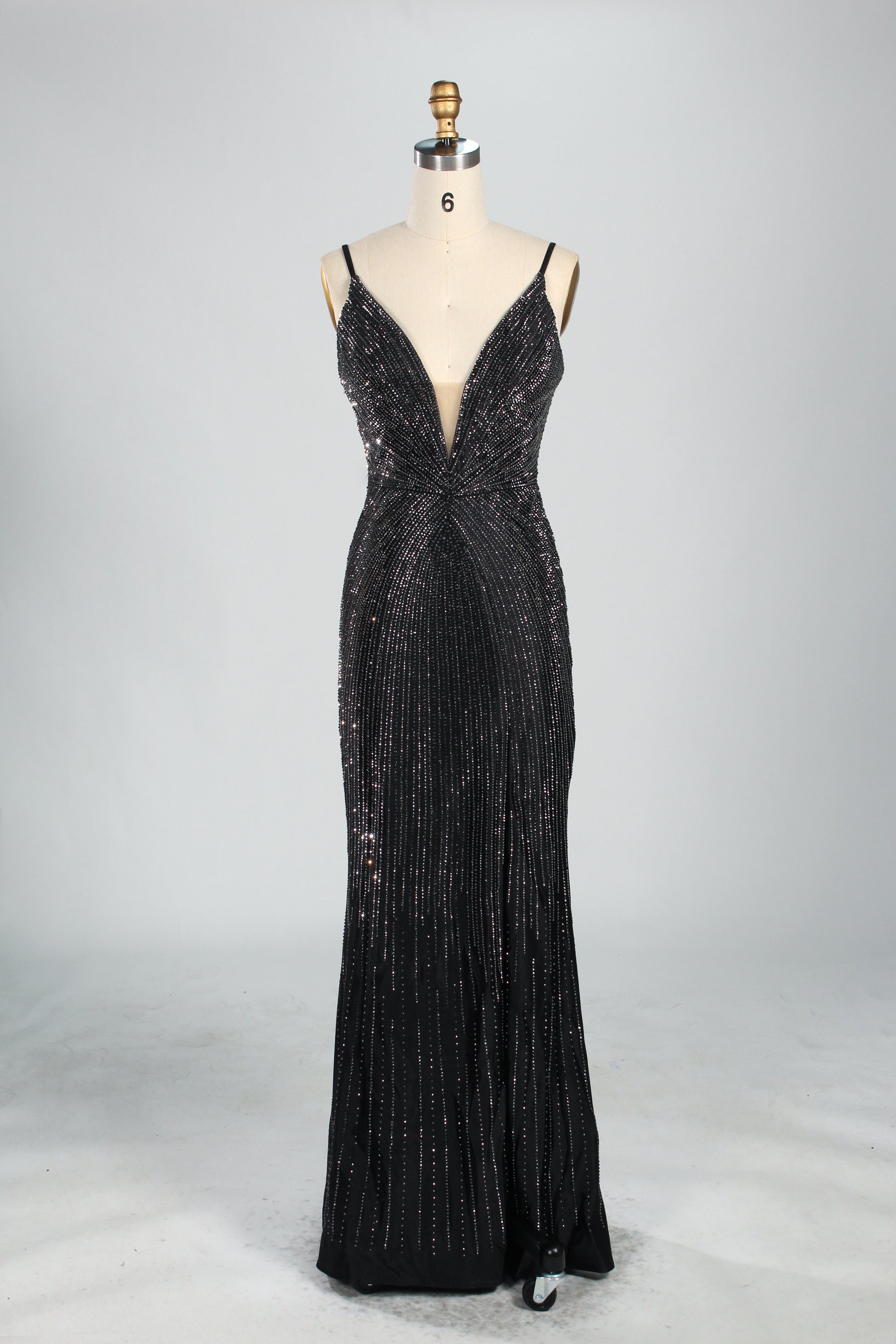 Wholesale Champagne Beaded Plunge Mermaid Prom Dress 33233