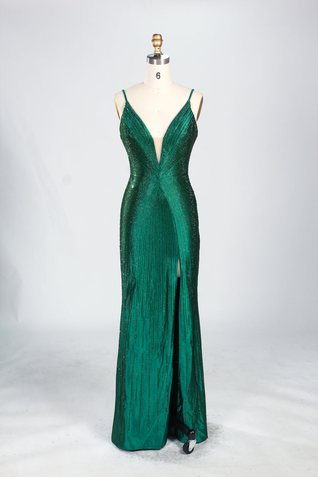 Wholesale Champagne Beaded Plunge Mermaid Prom Dress 33233