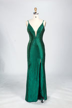 Wholesale Champagne Beaded Plunge Mermaid Prom Dress 33233
