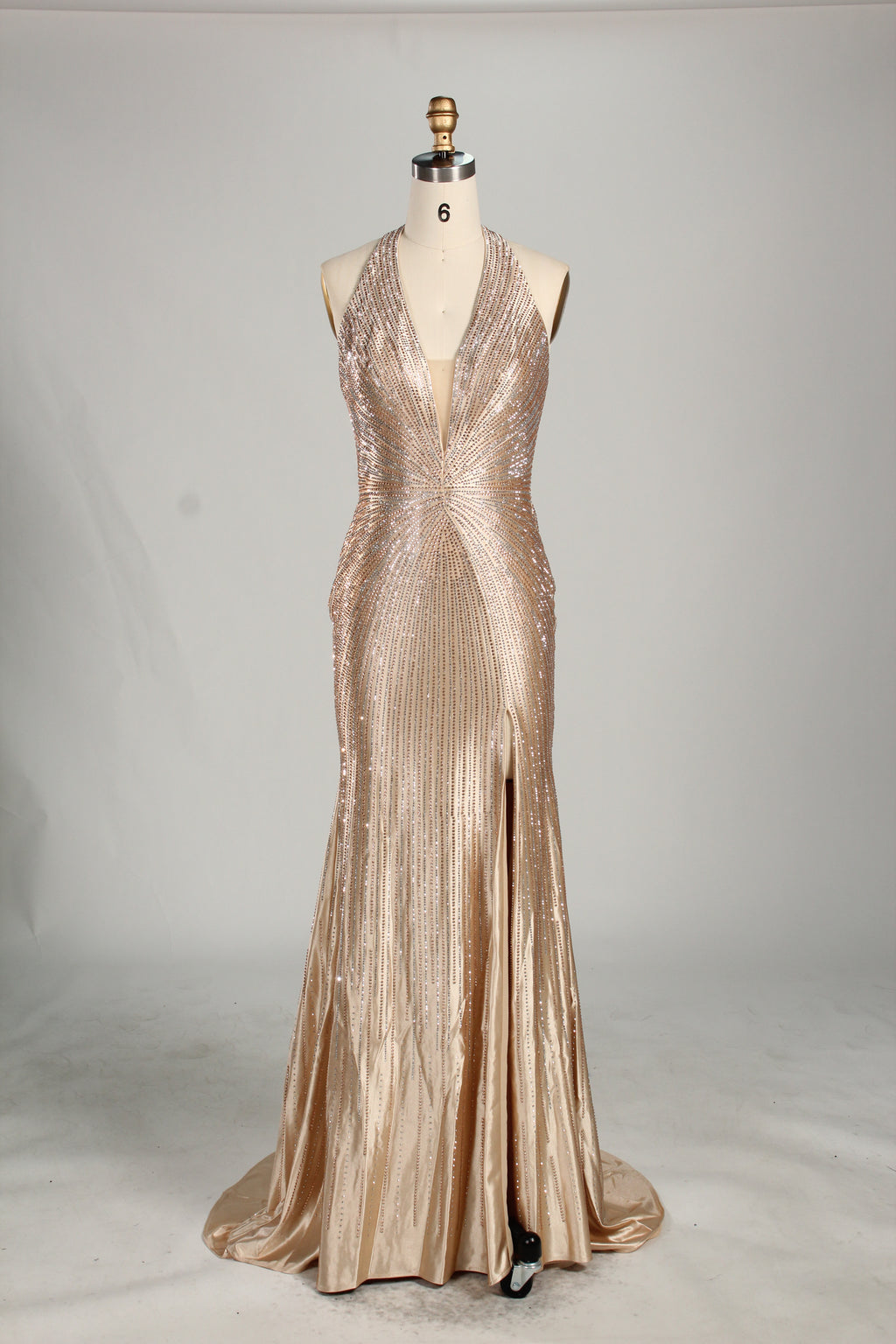 Wholesale Champagne Crystal - Embellished Halter Evening Gown 33263