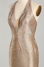 Wholesale Champagne Crystal - Embellished Halter Evening Gown 33263