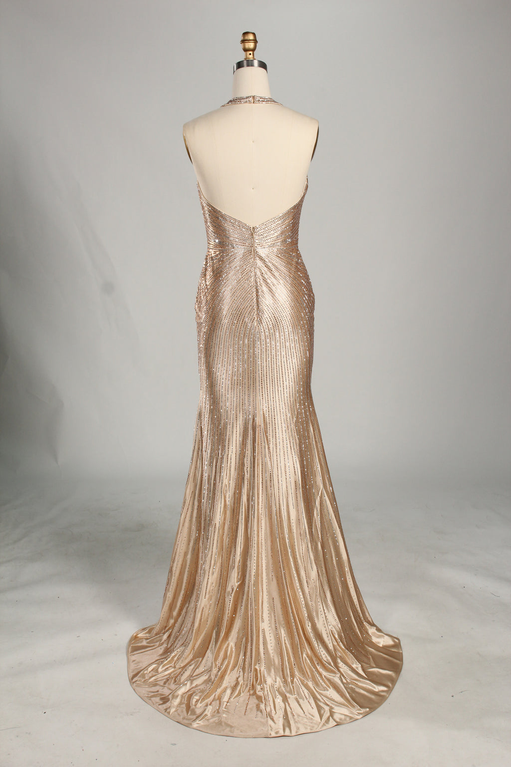 Wholesale Champagne Crystal - Embellished Halter Evening Gown 33263