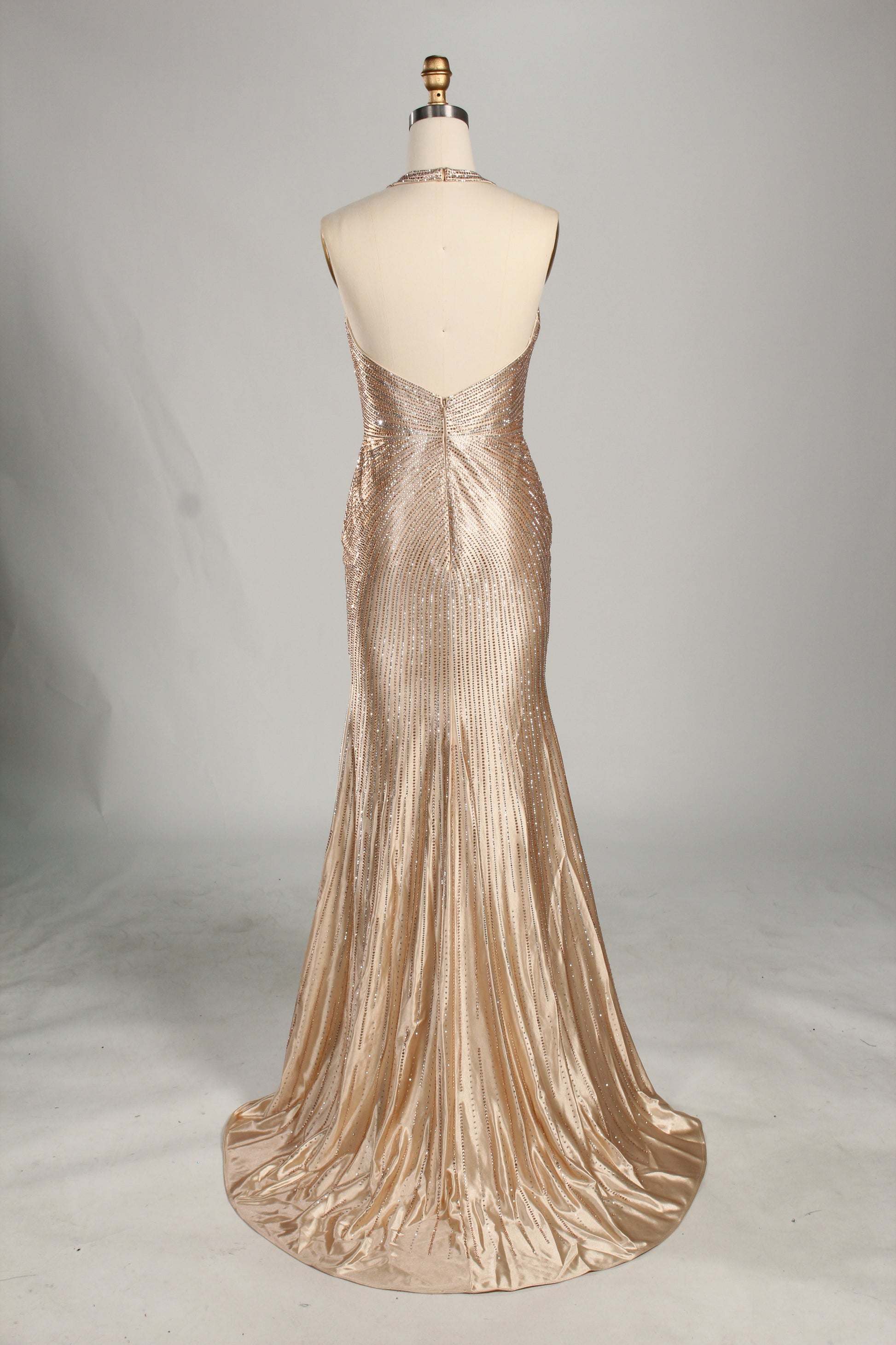 Wholesale Champagne Crystal - Embellished Halter Evening Gown 33263