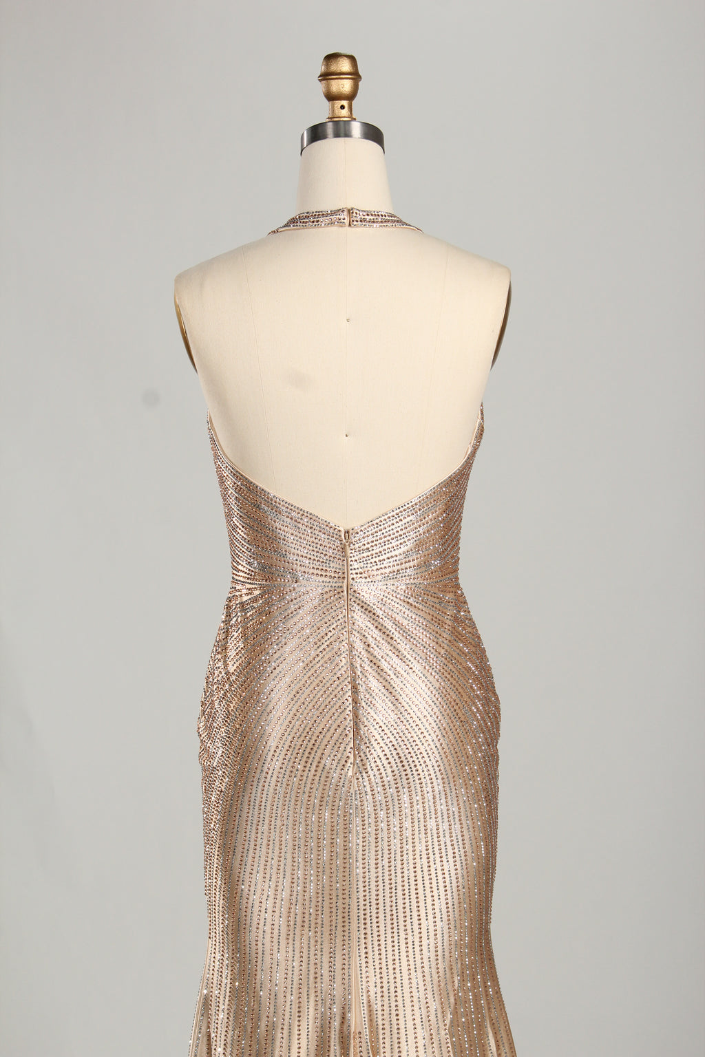 Wholesale Champagne Crystal - Embellished Halter Evening Gown 33263