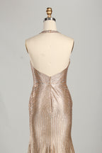 Wholesale Champagne Crystal - Embellished Halter Evening Gown 33263