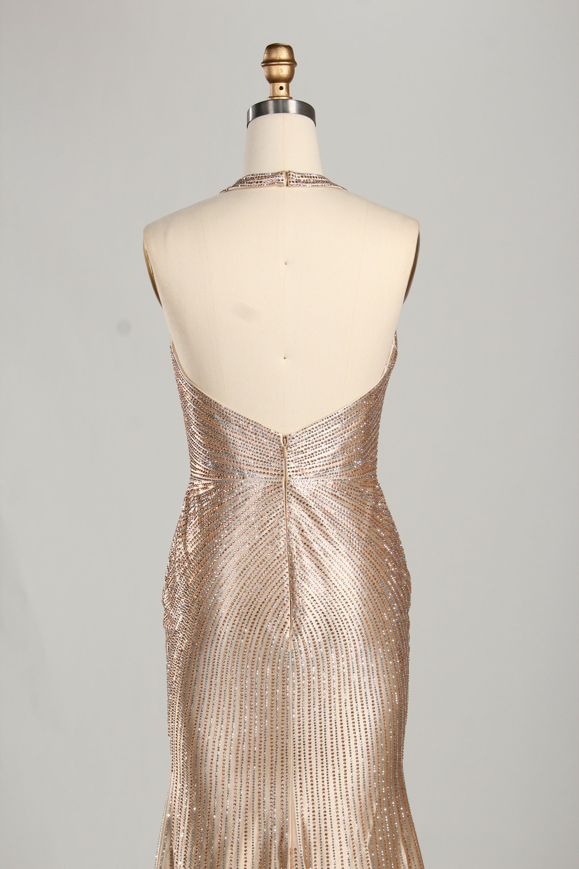 Wholesale Champagne Crystal - Embellished Halter Evening Gown 33263