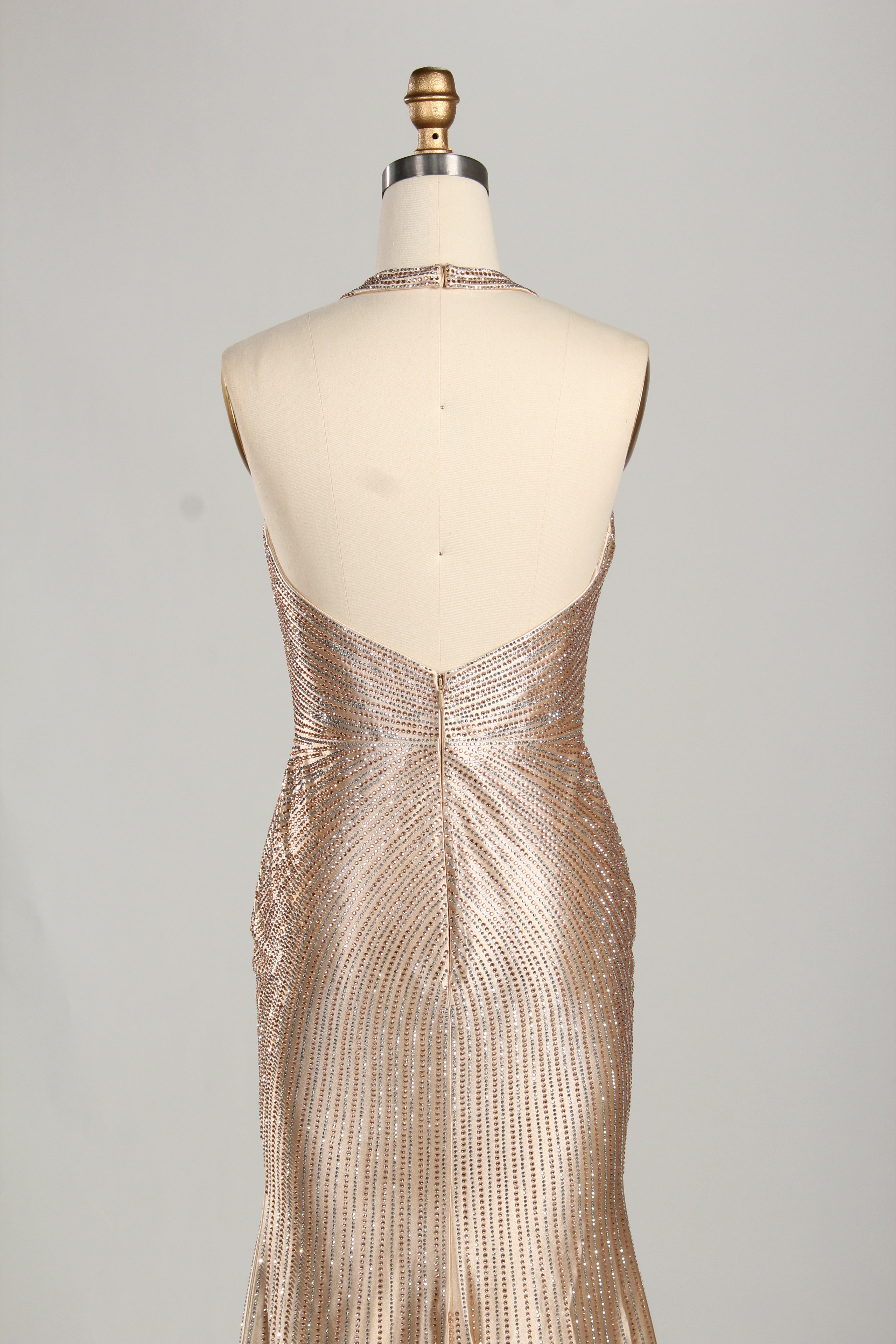 Wholesale Champagne Crystal - Embellished Halter Evening Gown 33263