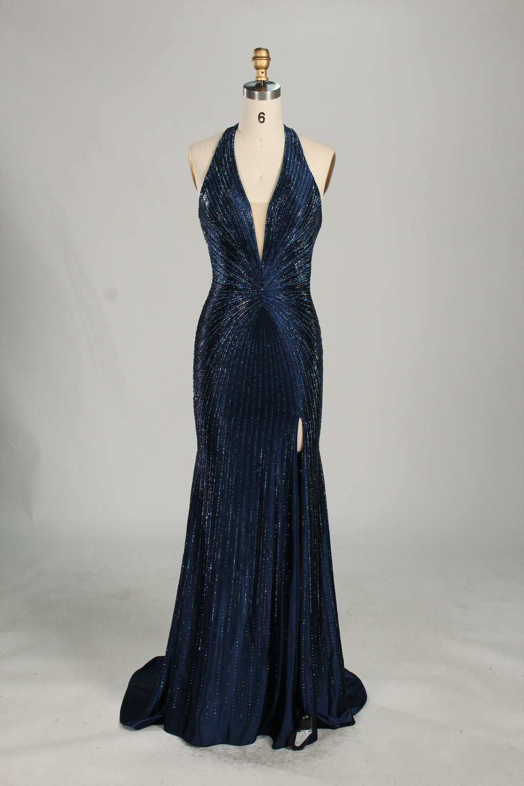 Wholesale Champagne Crystal - Embellished Halter Evening Gown 33263