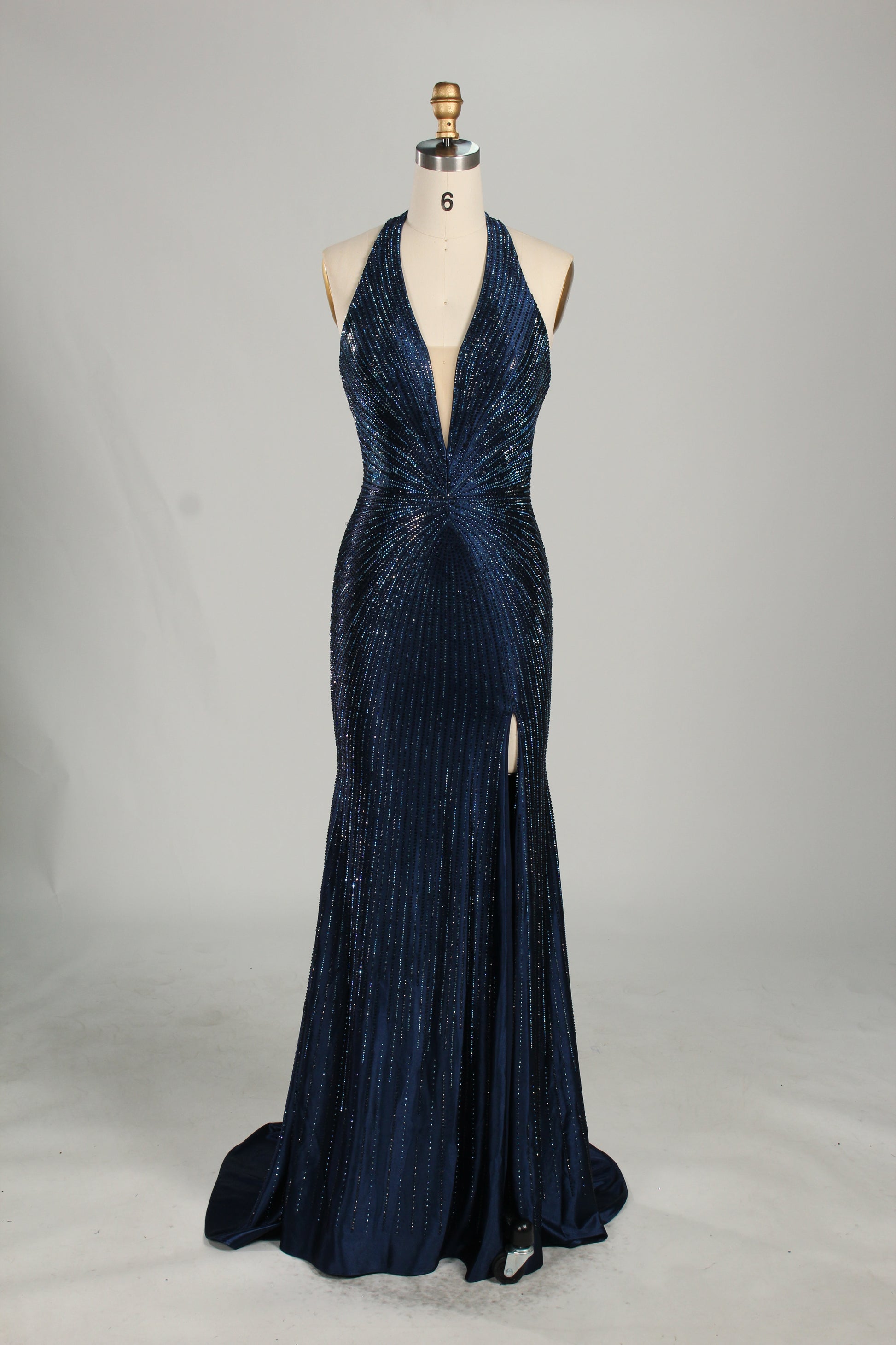 Wholesale Champagne Crystal - Embellished Halter Evening Gown 33263