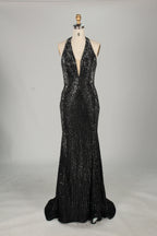 Wholesale Champagne Crystal - Embellished Halter Evening Gown 33263