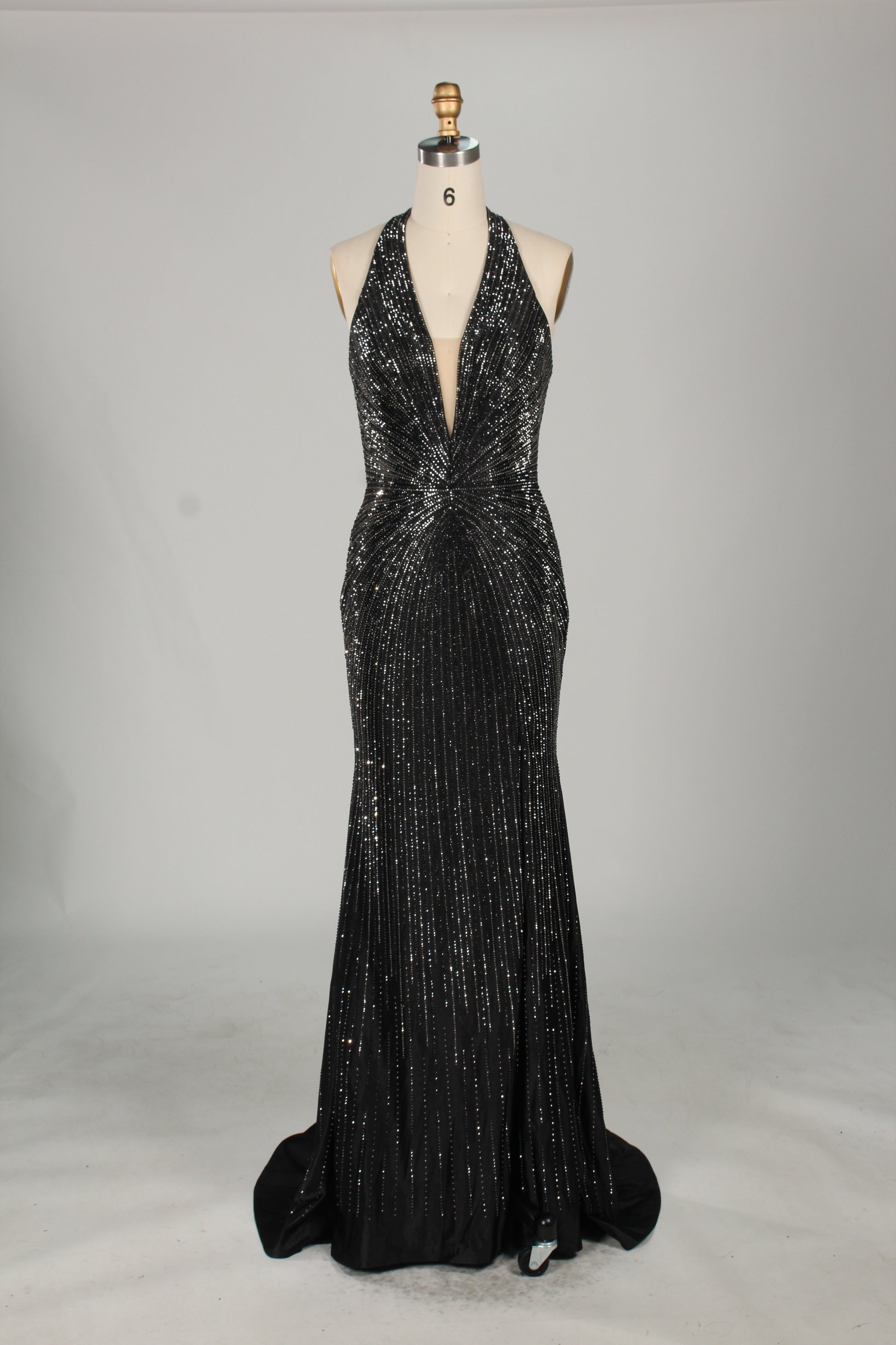 Wholesale Champagne Crystal - Embellished Halter Evening Gown 33263