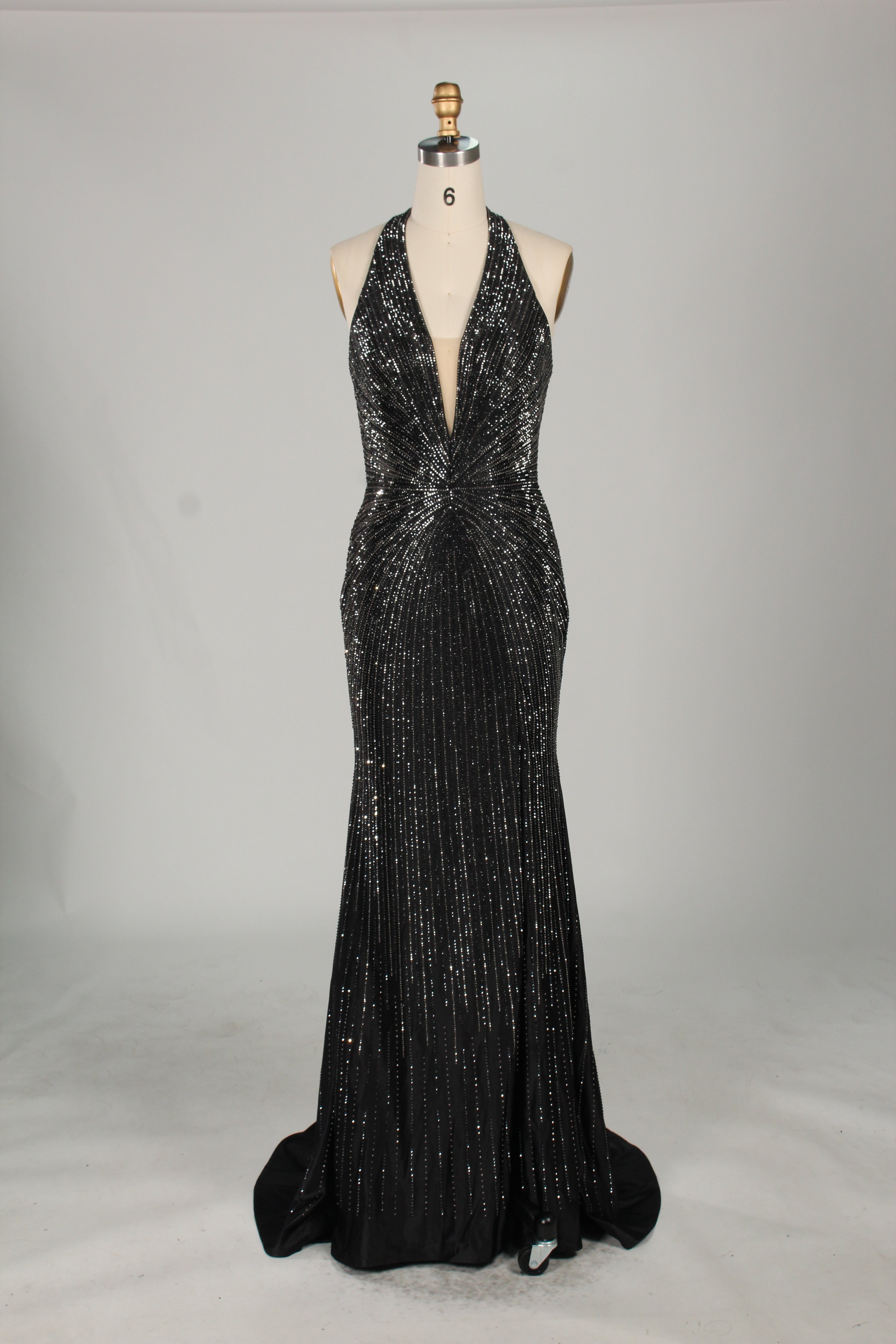Wholesale Champagne Crystal - Embellished Halter Evening Gown 33263