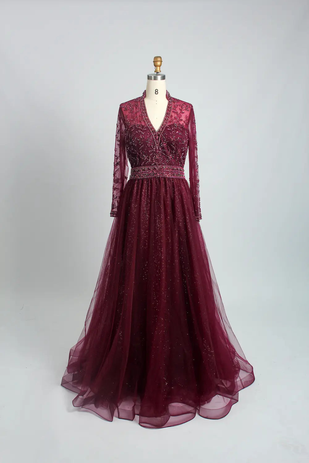 Beaded Long Sleeve V-Neck A-Line Mother of the Bride Dress MC102