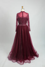 Beaded Long Sleeve V-Neck A-Line Mother of the Bride Dress MC102