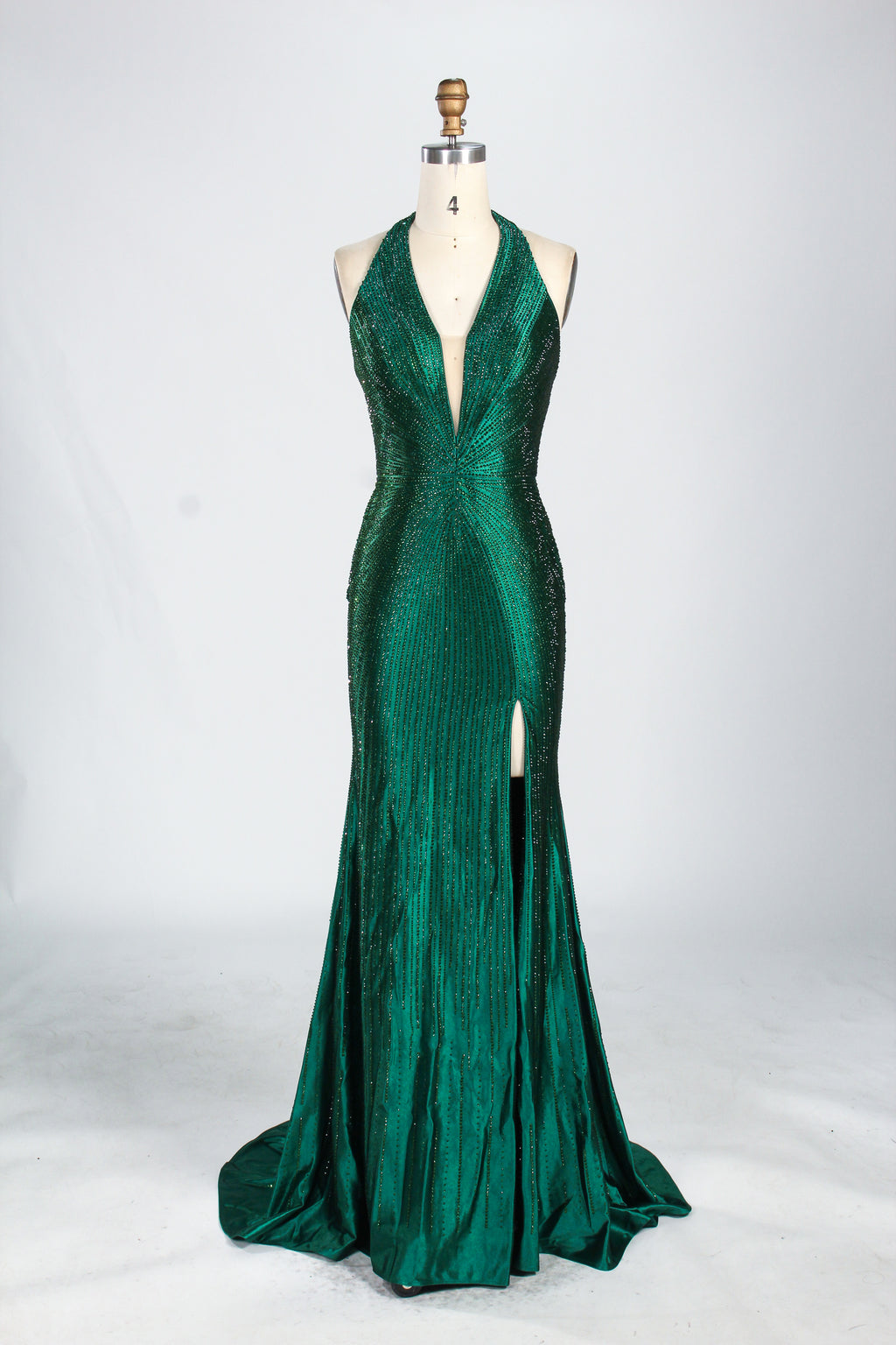 Wholesale Champagne Crystal - Embellished Halter Evening Gown 33263