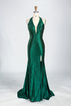 Wholesale Champagne Crystal - Embellished Halter Evening Gown 33263