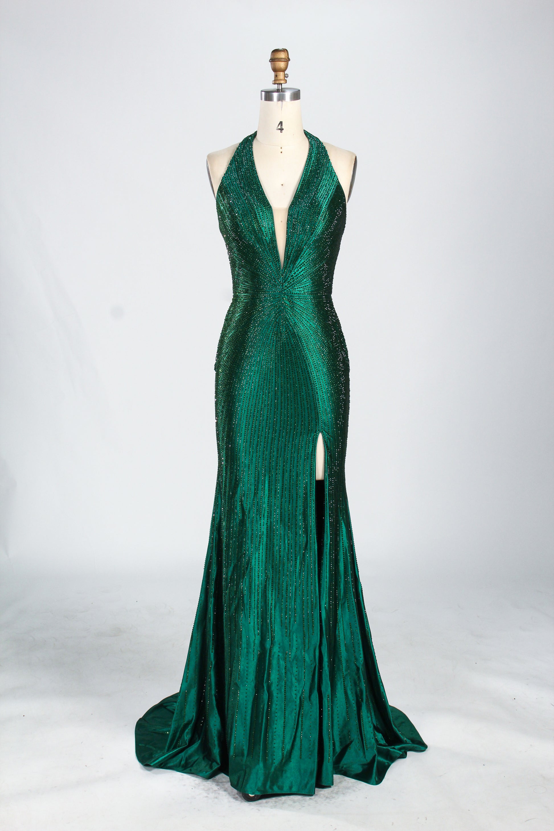 Wholesale Champagne Crystal - Embellished Halter Evening Gown 33263