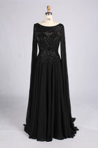 Dark Purple Beaded Cape Sleeves Chiffon A-Line Mother of the Bride Dress MC166