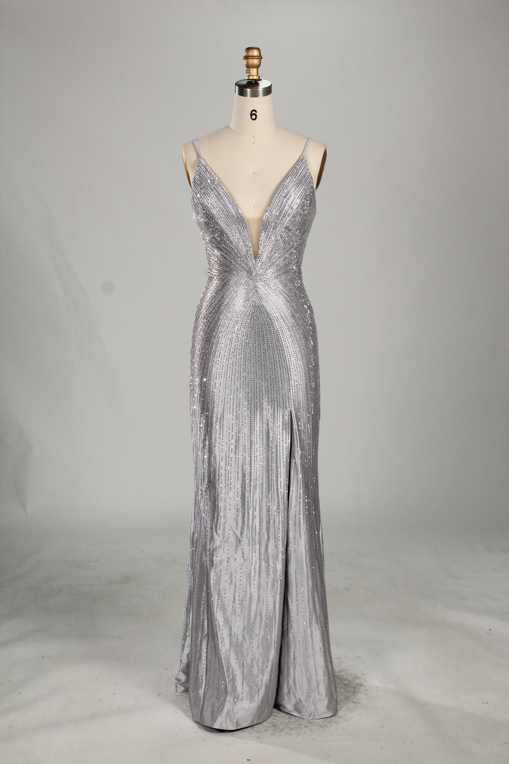 Wholesale Champagne Beaded Plunge Mermaid Prom Dress 33233