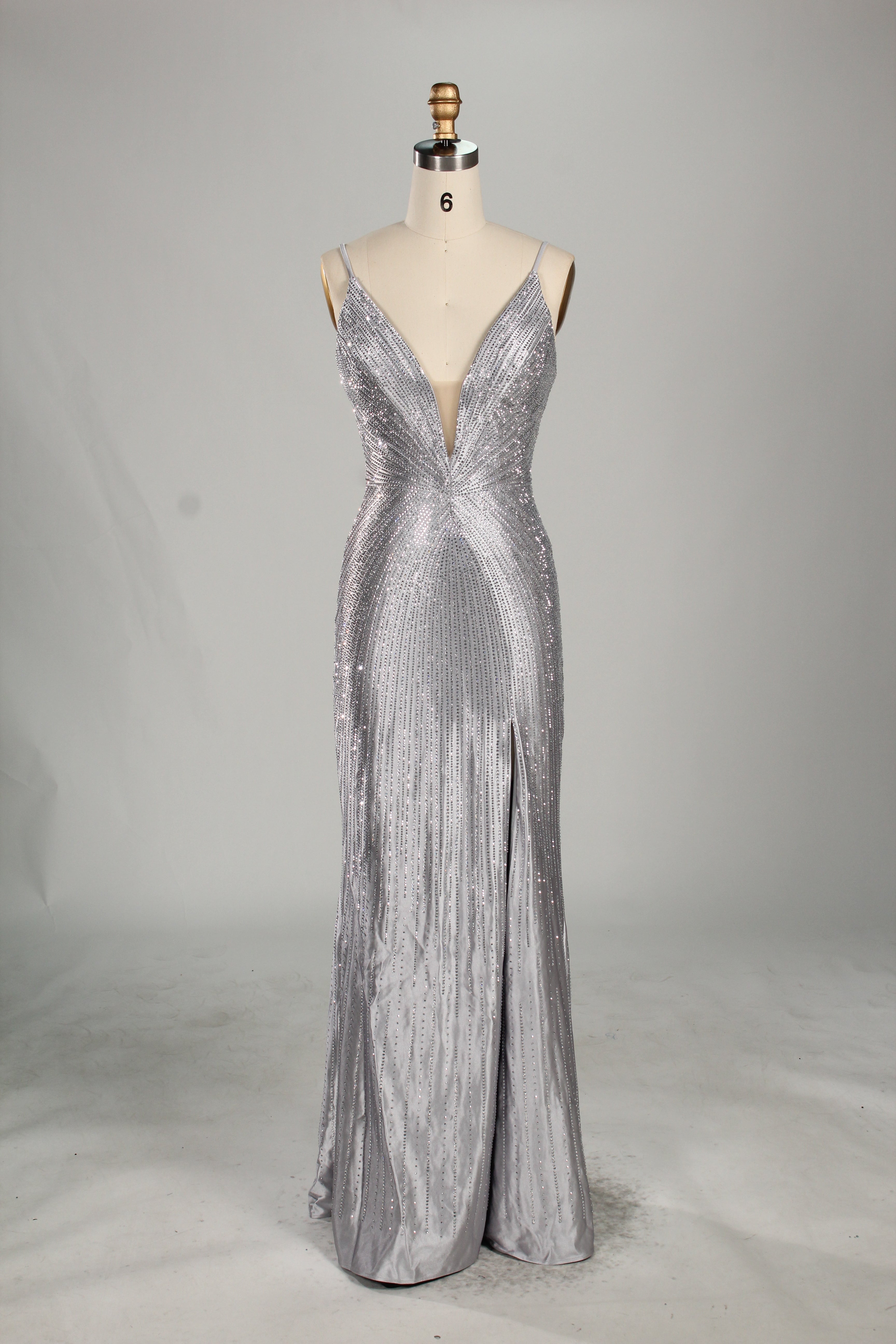 Wholesale Champagne Beaded Plunge Mermaid Prom Dress 33233